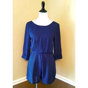 NEW Modcloth Lucy Paris Blue & White Polka Dot 3/4 Sleeve Shorts Romper Medium